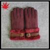 china wine red color girls double face or Sheepskin wool-one gloves with buckle