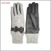 Ladies warm leather gloves with knit cuff and sewings women bowknot gloves