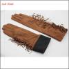 ladies suede brown long leather hand gloves with tassel
