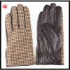 men&#39;s winter warm grid cloth and leather gloves with zipper