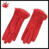 Winter fashion warm red pig suede velvet Rabbit fur leather gloves