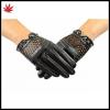 Ladies black short leather gloves driving unlined with studs and punch