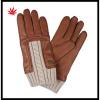 2016 hot selling womens genuine leather gloves with creamy-white knitted wrist
