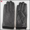 2016 men sheepskin leather glove with Knit cuff and the back of hand woven leather