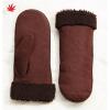 Warm winter wine red ladies double face leather glove