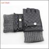 ladies half finger leather driving gloves knitted cuff leather glove