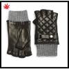 ladies winter fingerless leather gloves with knitting ending and belt