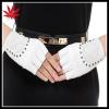 Ladies write fingerless leather gloves with studs