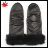 Winter leather gloves mittern with rabbit fur fake fur lined