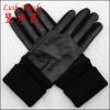 Fashion long lady touch screen Leather and woolen joining together gloves with knit cuff