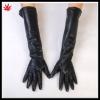 Women fashion dress long black leather gloves made with button