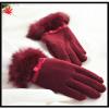 2016 the most popular lady red woolen gloves with bowknot and rabbit Fur