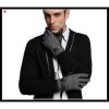 men&#39;s fashion grey woolen gloves with belt buckle leather palm
