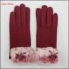 ladies winter warm red woolen hand gloves with fur