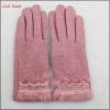 Ladies pink woolen gloves with delicate cuff for wholesale