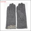 2016 Ladies fingered grey woolen gloves with lace bow