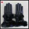 Women black patent leather glove with rabbit fur cuff