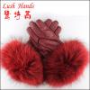 Fashion ladies leather gloves with real rabbit fur cuff,fox fur,milk fur leather gloves