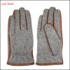 woolen gloves with fake fur men&#39;s fashion woolen and leather stitch touch screen gloves