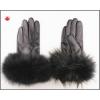 Ladies leahter gloves with rex rabbit fur trim