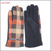 women&#39;s decent spandex micro velvet checker gloves with leather belt for wholesale