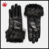 Ladies black leather gloves with belt and rabbit fur cuff