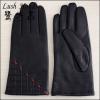 Black fancy winter warm leather gloves with red line