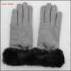 ladies winter cheap grey woolen hand gloves with fake fur