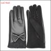 raw sheepskin leather and cloth womens dress with bow wholesale winter gloves