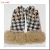 2016 Fashion ladies checked wool gloves with real rabbit fur cuff