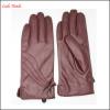 ladies and women&#39;s wine red leather gloves with Quilting and bow back