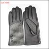 fashion and cheap women&#39;s PU leather and houndstooth fabric joined glove with button