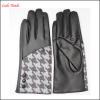Lady&#39;s fashion mohair houndstooth leather gloves with supersoft polyester lining
