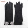 Ladies high-quality black micro velvet bow gloves for wholesale