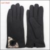2016 women&#39;s fashionable ladies black woolen gloves with rabbit fur ball