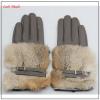 lady grey genuine rabbit fur sexy leather gloves with belt buckle