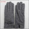 Ladies grey micro velvet gloves with leather bow for bulk purchase