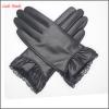 2016 Lady black genuine sheepskin touch-screen gloves with lace cuff