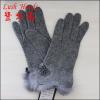 Ladies&#39; Touch Screen Wool Gloves With Cuff Fur Design ,Grey Cheap Women Wool Gloves Use For Smart Phone