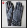 Fashion gloves gray wool winter gird Houndstooth leather gloves
