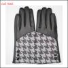 ladies Houndstooth leather gloves lining with polyester