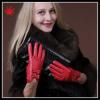 lovely red bright sheepskin leather gloves with double bow for wholesale