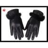 women hand dress black genuine sheepskin leather gloves with fur cuff for women party