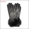 Ladies black sheepskin leather gloves with Rabbit fur
