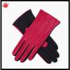 Ladies fashion rose red kidskin leather gloves with cloth