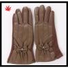 women&#39;s brown dress hand woolen-leather gloves with belt buckles