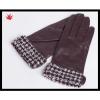 Women &#39;s silk lined leather gloves with fabric cuff detail