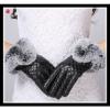 women&#39;s black checkered leather gloves with rabbit fur cuff
