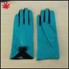 Lady winter fashion skin tight leather gloves with small bow