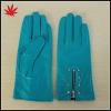 Women wear sky blue leather gloves with zipper and studs